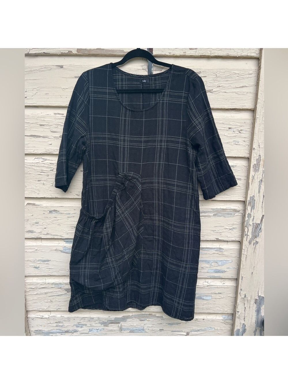 Tulip Clothing Cotton Grid Window Pane Lagenlook Summer Trapeze Mini Dress M